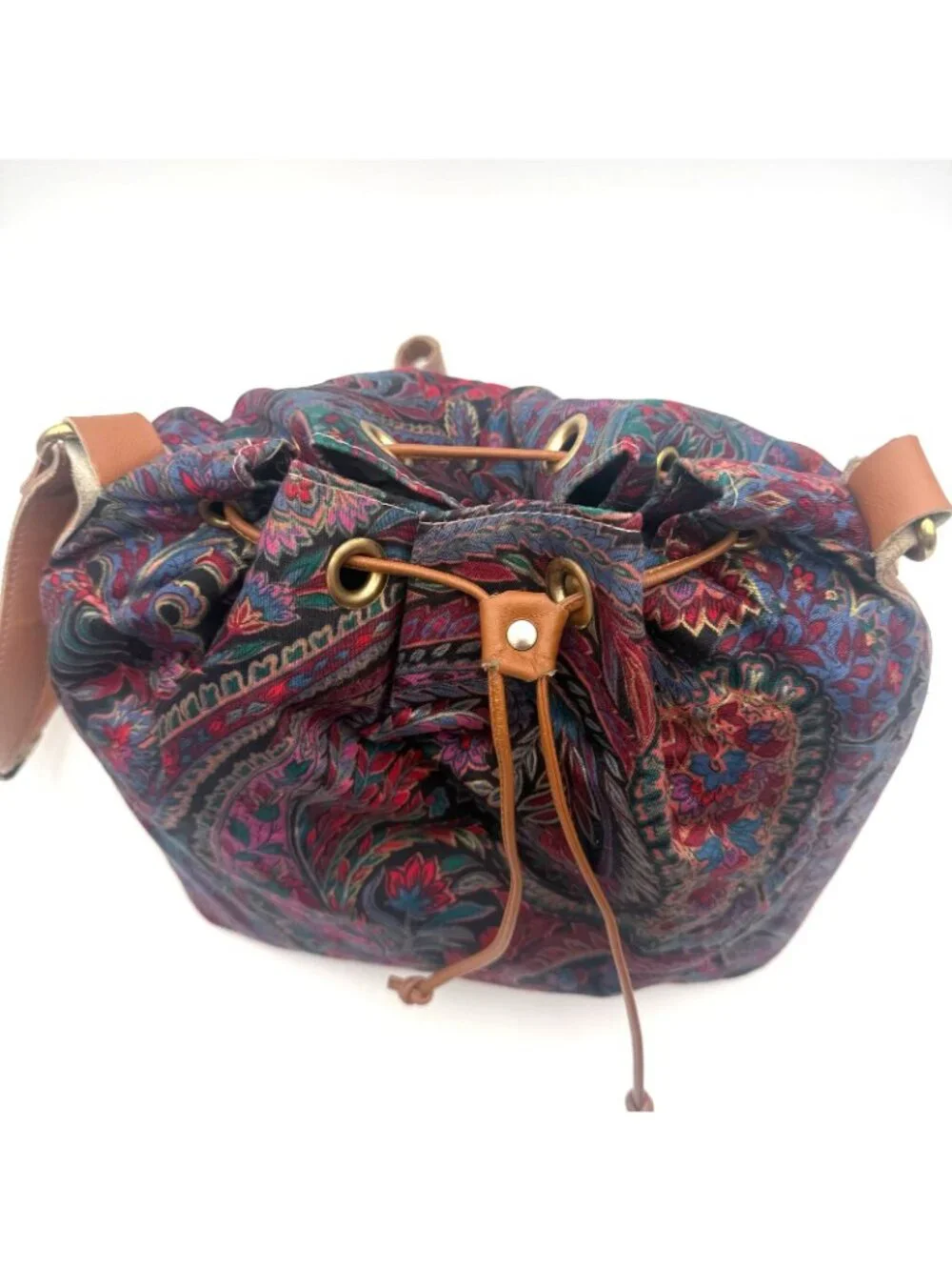 Vintage Richmark Paisley Drawstring Bucket Bag Boho Crossbody Purse USA